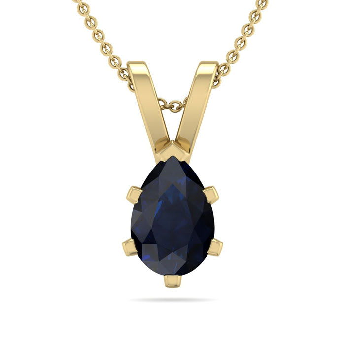 1/2 Carat Pear Shape Sapphire Necklace In 14K Yellow Gold Over Sterling Silver, 18 Inches