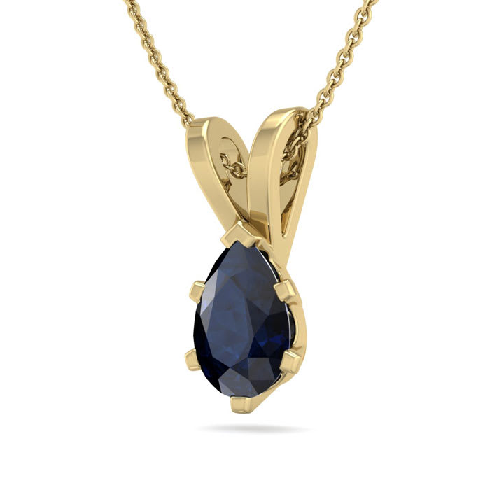 1/2 Carat Pear Shape Sapphire Necklace In 14K Yellow Gold Over Sterling Silver, 18 Inches