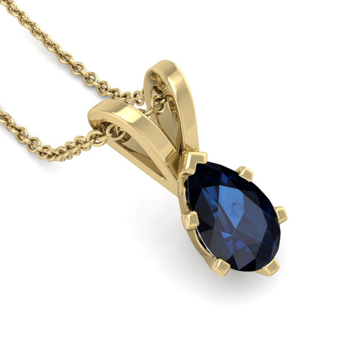 1/2 Carat Pear Shape Sapphire Necklace In 14K Yellow Gold Over Sterling Silver, 18 Inches