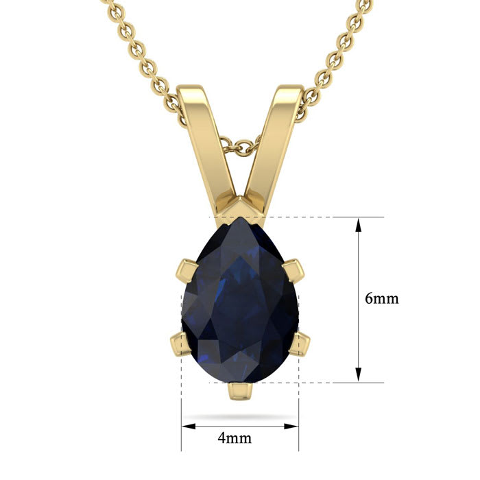 1/2 Carat Pear Shape Sapphire Necklace In 14K Yellow Gold Over Sterling Silver, 18 Inches