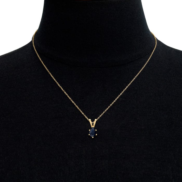 1/2 Carat Pear Shape Sapphire Necklace In 14K Yellow Gold Over Sterling Silver, 18 Inches