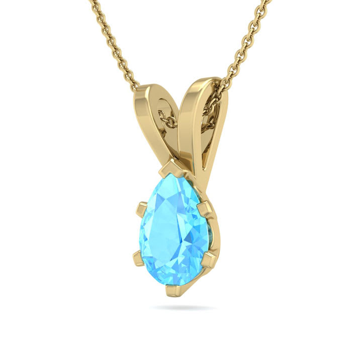 1/2 Carat Pear Shape Blue Topaz Necklace In 14K Yellow Gold Over Sterling Silver, 18 Inches