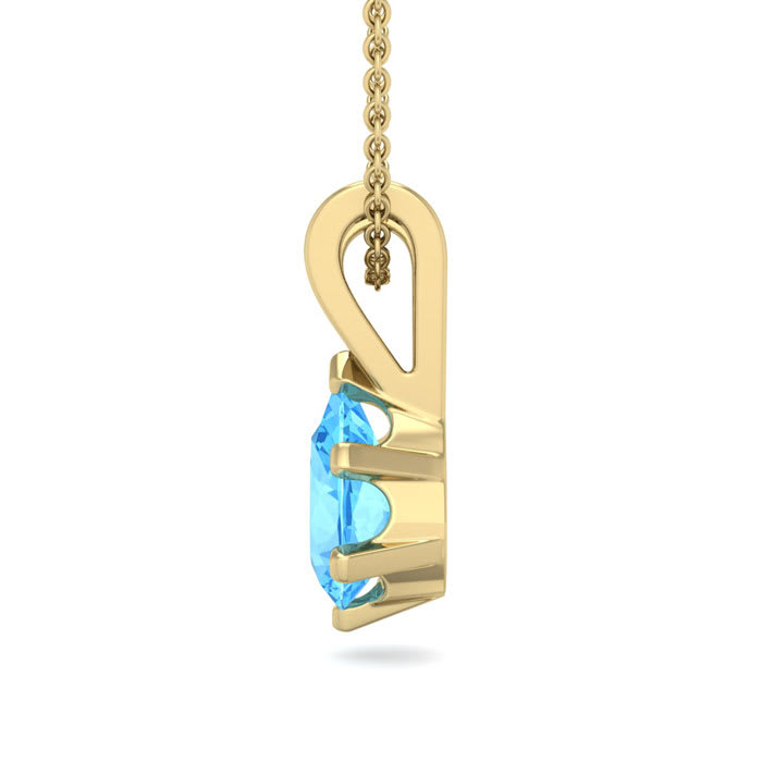 1/2 Carat Pear Shape Blue Topaz Necklace In 14K Yellow Gold Over Sterling Silver, 18 Inches