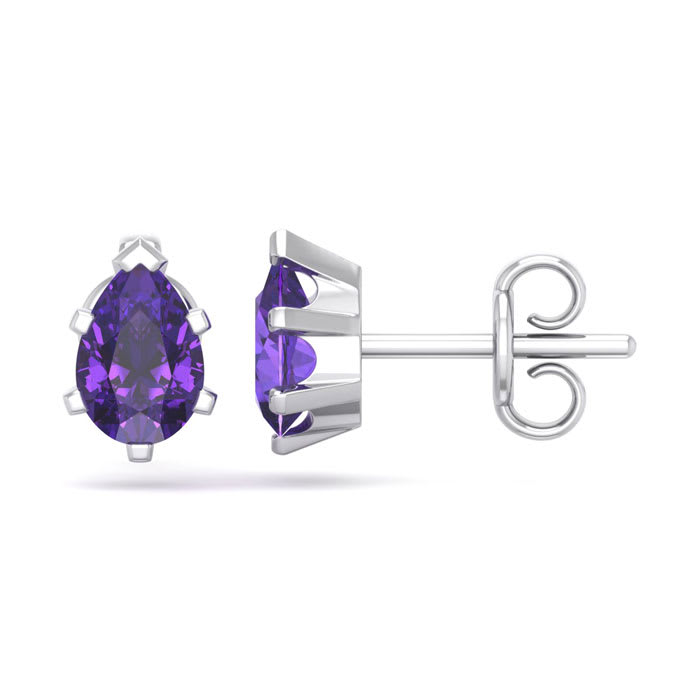 1 Carat Pear Shape Amethyst Stud Earrings In Sterling Silver