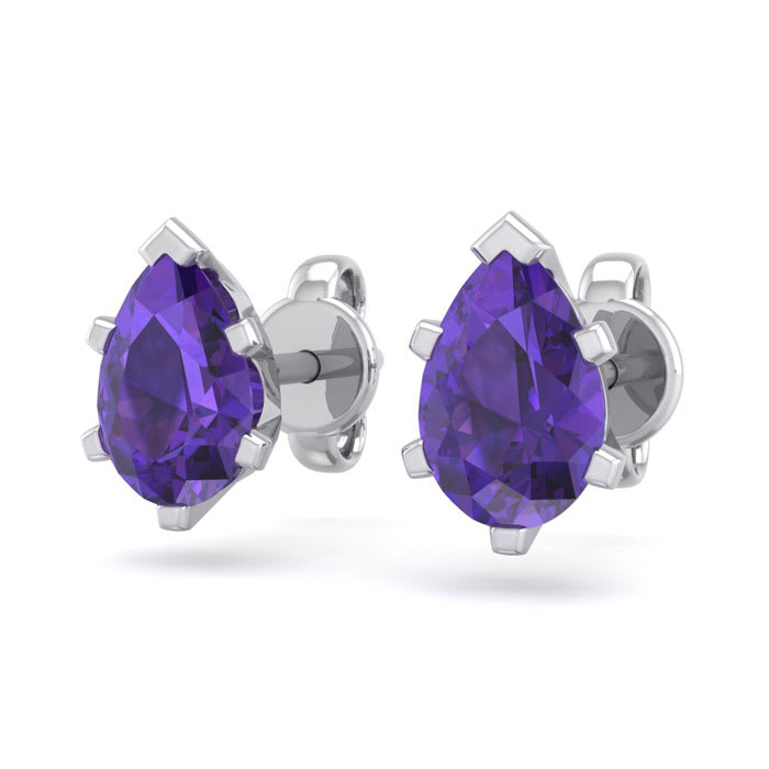 1 Carat Pear Shape Amethyst Stud Earrings In Sterling Silver
