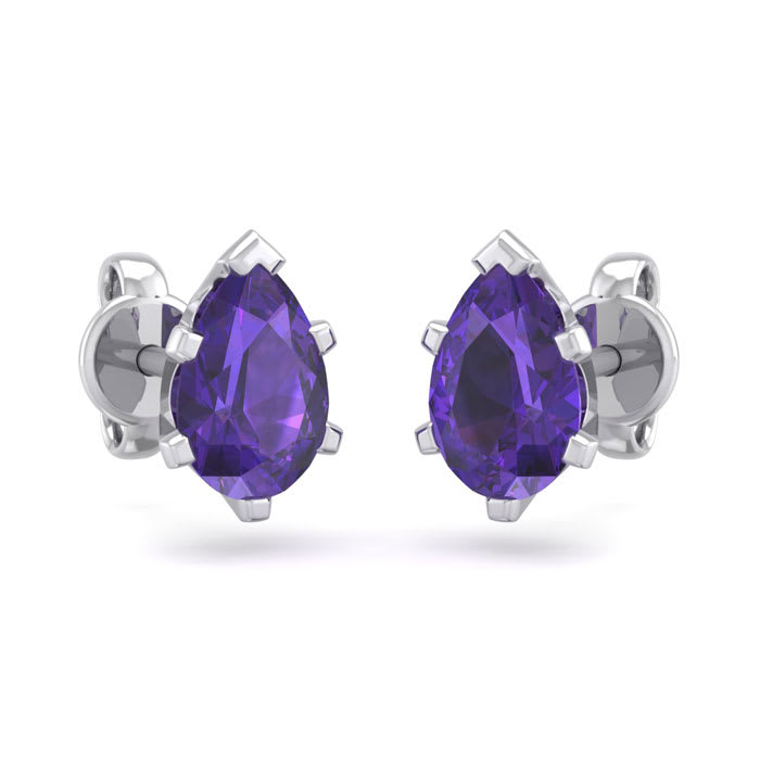 1 Carat Pear Shape Amethyst Stud Earrings In Sterling Silver
