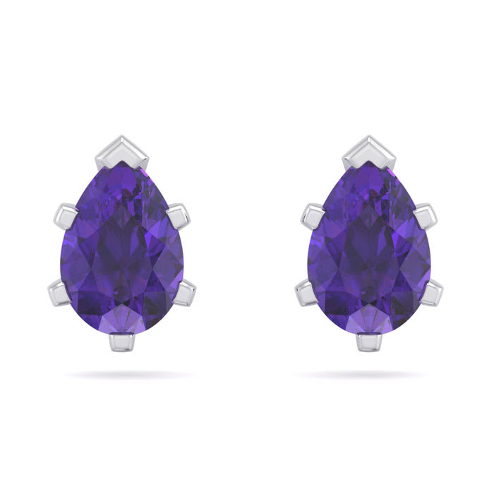 1 Carat Pear Shape Amethyst Stud Earrings In Sterling Silver