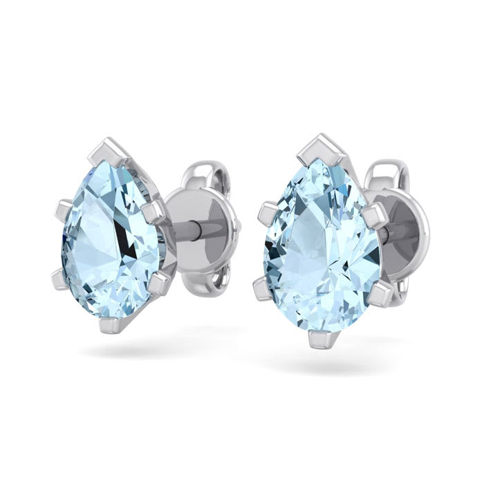 Aquamarine Earrings: Aquamarine Jewelry: 1 Carat Pear Shape Aquamarine Stud Earrings In Sterling Silver