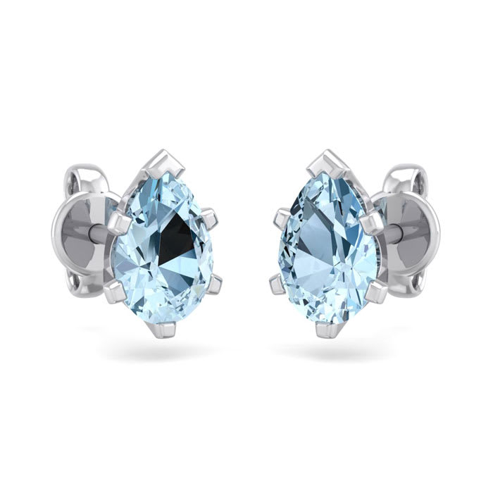 Aquamarine Earrings: Aquamarine Jewelry: 1 Carat Pear Shape Aquamarine Stud Earrings In Sterling Silver