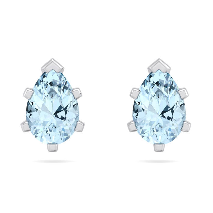Aquamarine Earrings: Aquamarine Jewelry: 1 Carat Pear Shape Aquamarine Stud Earrings In Sterling Silver