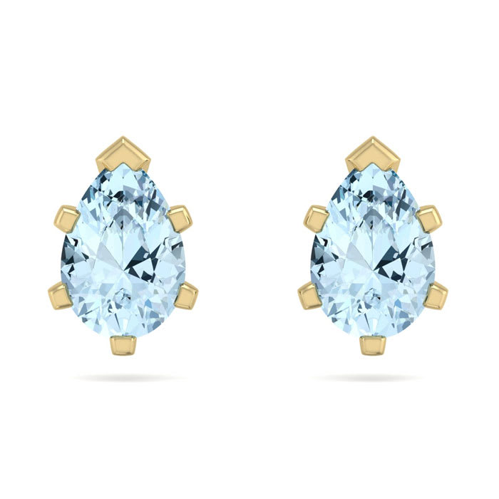 Aquamarine Earrings: Aquamarine Jewelry: 1 Carat Pear Shape Aquamarine Stud Earrings In 14K Yellow Gold Over Sterling Silver