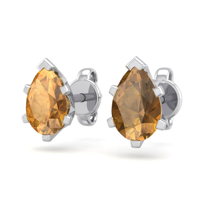 1 Carat Pear Shape Citrine Stud Earrings In Sterling Silver