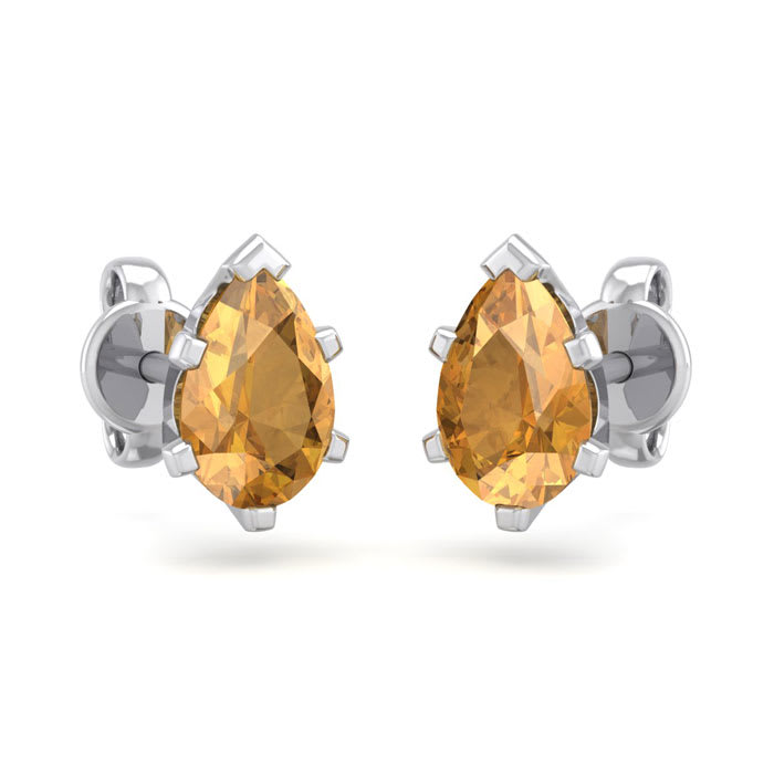 1 Carat Pear Shape Citrine Stud Earrings In Sterling Silver