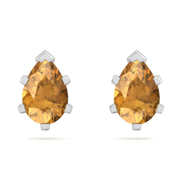 1 Carat Pear Shape Citrine Stud Earrings In Sterling Silver