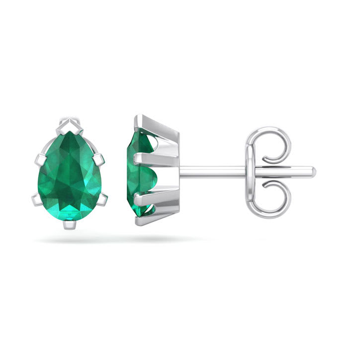 1 Carat Pear Shape Emerald Stud Earrings In Sterling Silver