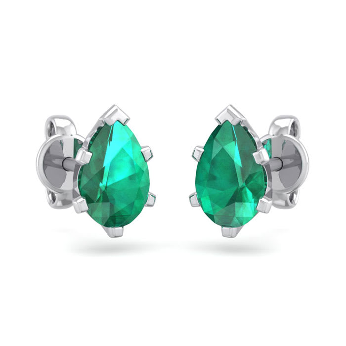 1 Carat Pear Shape Emerald Stud Earrings In Sterling Silver