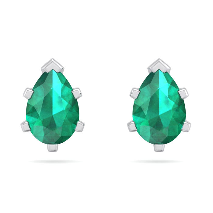 1 Carat Pear Shape Emerald Stud Earrings In Sterling Silver