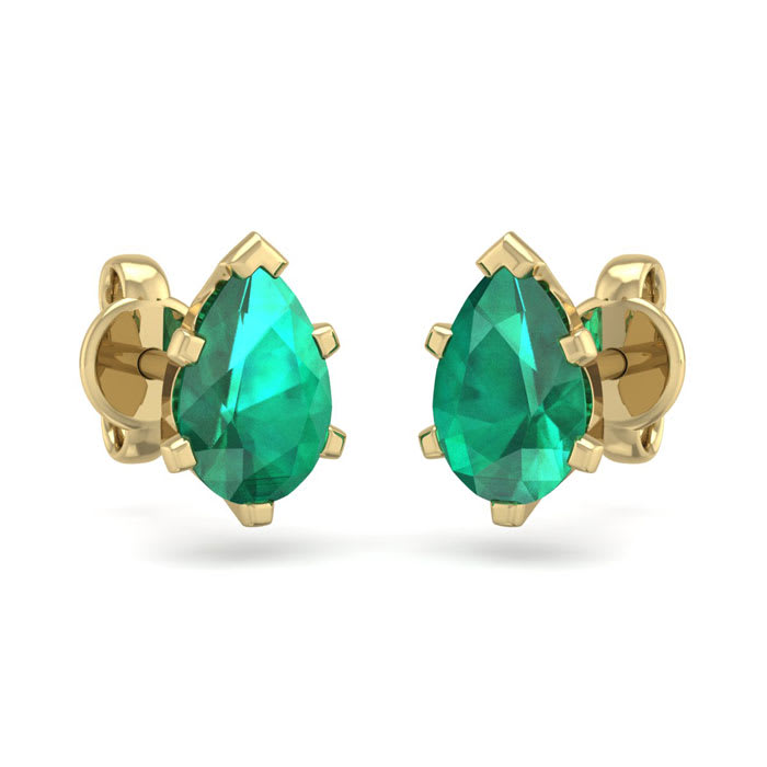 1 Carat Pear Shape Emerald Stud Earrings In 14K Yellow Gold Over Sterling Silver