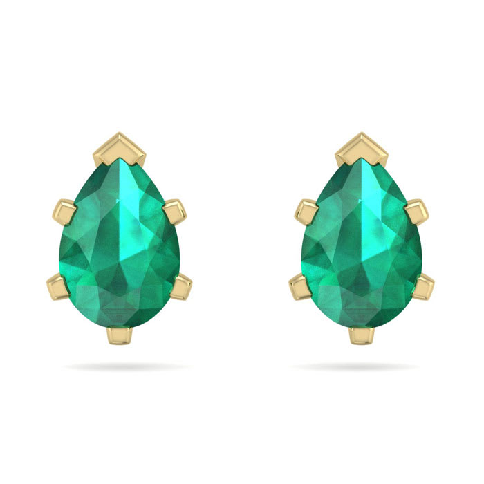 1 Carat Pear Shape Emerald Stud Earrings In 14K Yellow Gold Over Sterling Silver