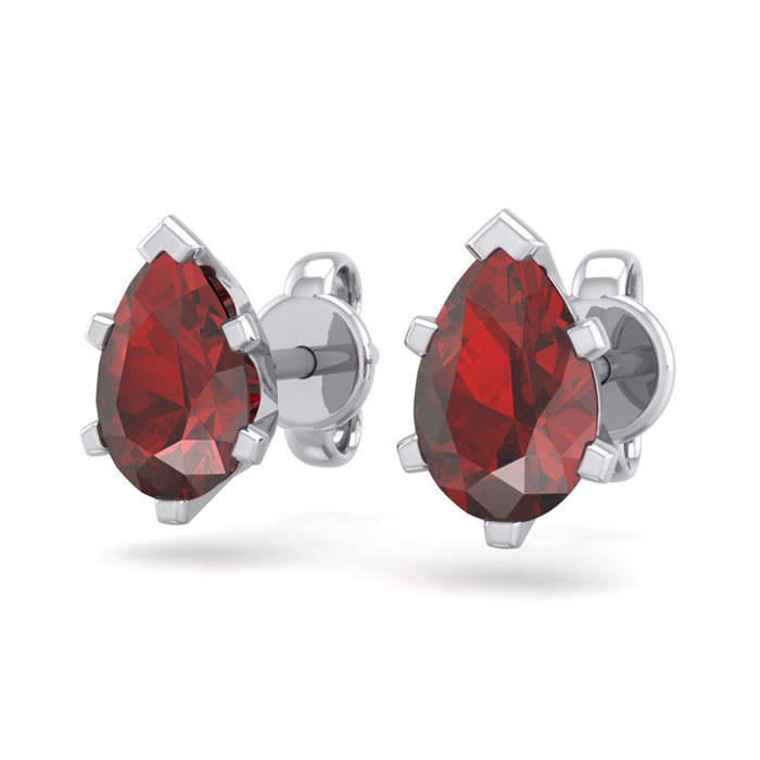 Garnet Earrings: Garnet Jewelry: 1 Carat Pear Shape Garnet Stud Earrings In Sterling Silver