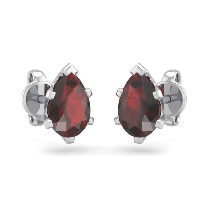 Garnet Earrings: Garnet Jewelry: 1 Carat Pear Shape Garnet Stud Earrings In Sterling Silver