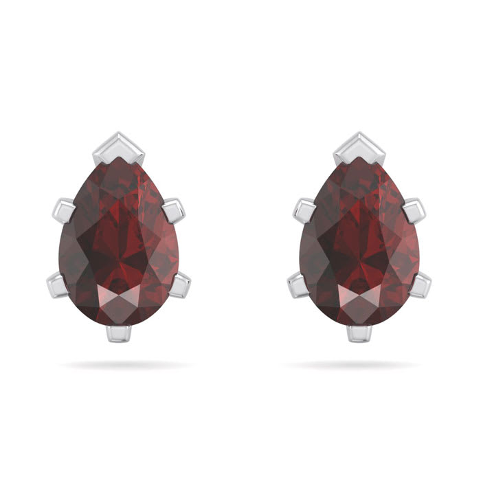 Garnet Earrings: Garnet Jewelry: 1 Carat Pear Shape Garnet Stud Earrings In Sterling Silver