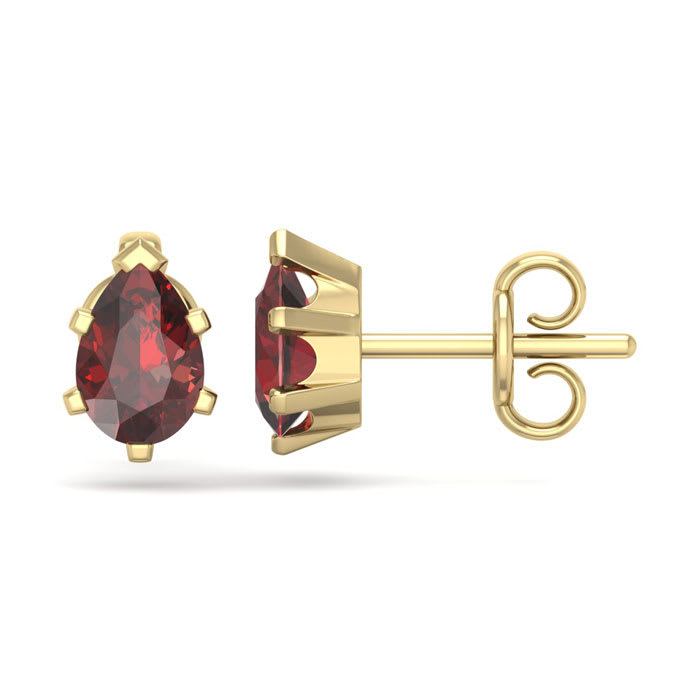 Garnet Earrings: Garnet Jewelry: 1 Carat Pear Shape Garnet Stud Earrings In 14K Yellow Gold Over Sterling Silver