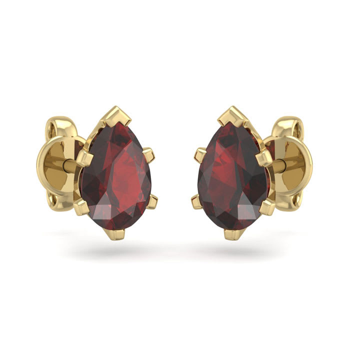 Garnet Earrings: Garnet Jewelry: 1 Carat Pear Shape Garnet Stud Earrings In 14K Yellow Gold Over Sterling Silver
