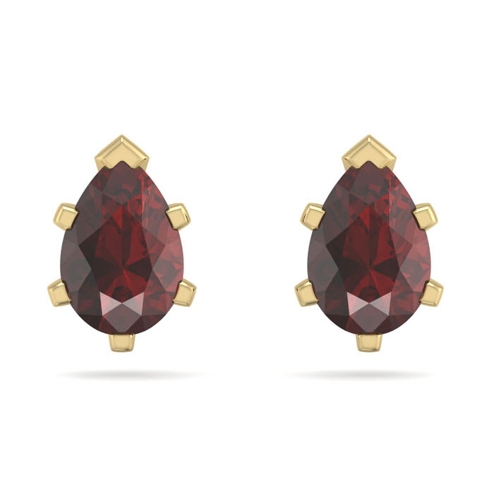 Garnet Earrings: Garnet Jewelry: 1 Carat Pear Shape Garnet Stud Earrings In 14K Yellow Gold Over Sterling Silver