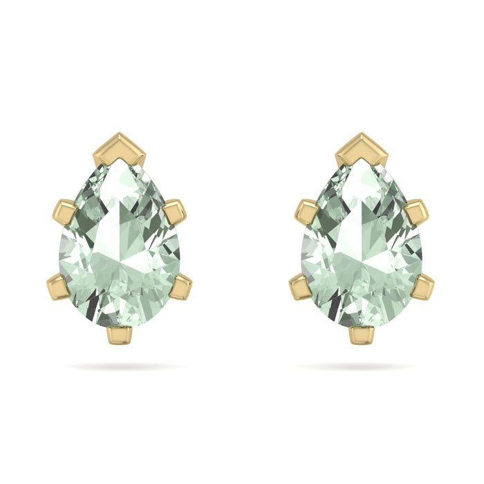 1 Carat Pear Shape Green Amethyst Stud Earrings In 14K Yellow Gold Over Sterling Silver