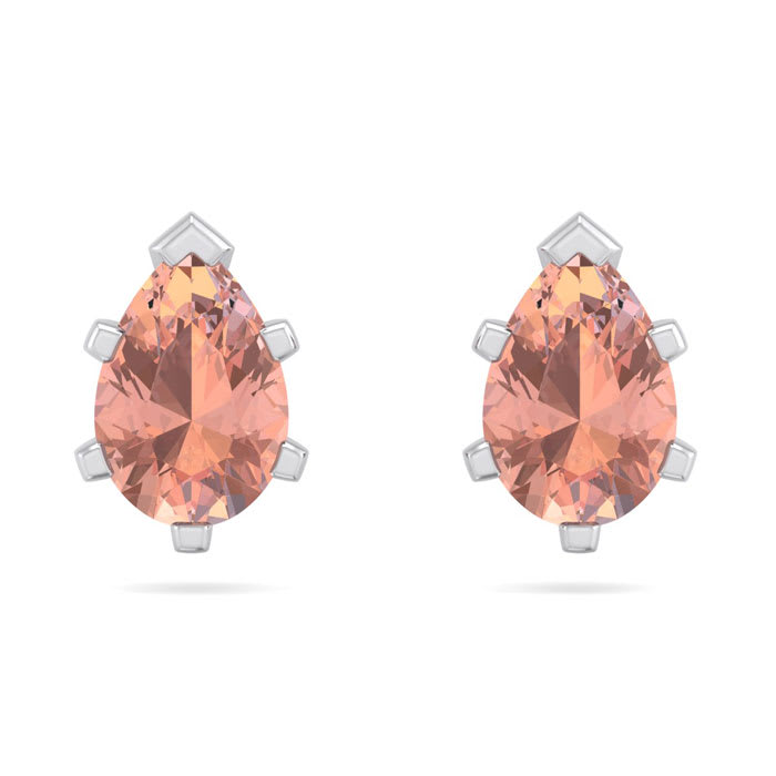 1 Carat Pear Shape Morganite Earrings Studs In Sterling Silver