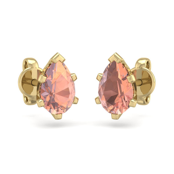 1 Carat Pear Shape Morganite Earrings Studs In 14K Yellow Gold Over Sterling Silver