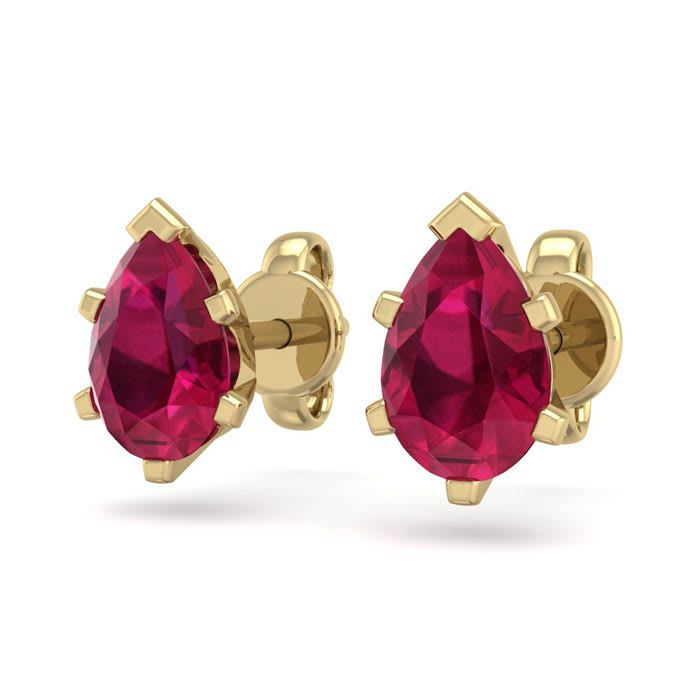 1 Carat Pear Shape Ruby Stud Earrings In 14K Yellow Gold Over Sterling Silver
