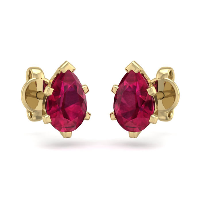 1 Carat Pear Shape Ruby Stud Earrings In 14K Yellow Gold Over Sterling Silver
