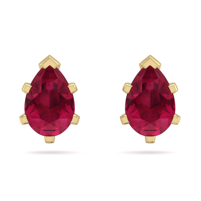 1 Carat Pear Shape Ruby Stud Earrings In 14K Yellow Gold Over Sterling Silver