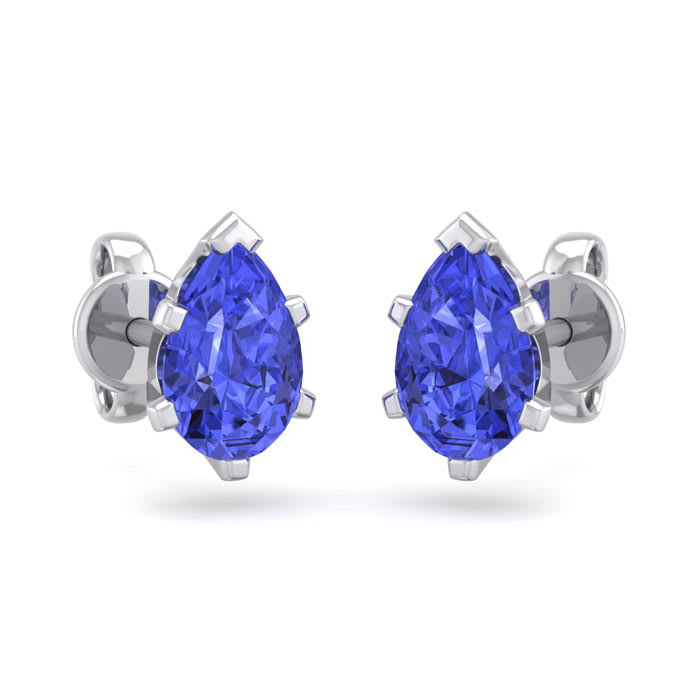 1 Carat Pear Shape Tanzanite Stud Earrings In Sterling Silver