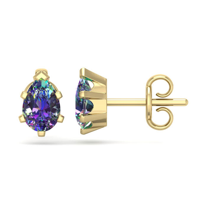 1 Carat Pear Shape Mystic Topaz Stud Earrings In 14K Yellow Gold Over Sterling Silver