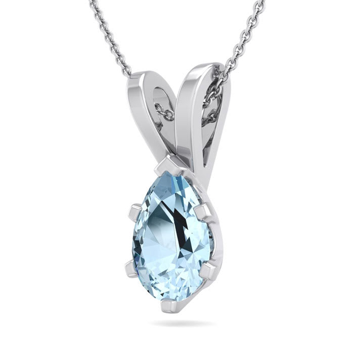 Aquamarine Necklace: Aquamarine Jewelry: 3/4 Carat Pear Shape Aquamarine Necklace In Sterling Silver, 18 Inches