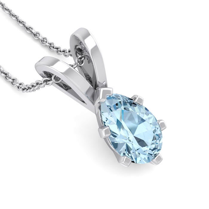 Aquamarine Necklace: Aquamarine Jewelry: 3/4 Carat Pear Shape Aquamarine Necklace In Sterling Silver, 18 Inches