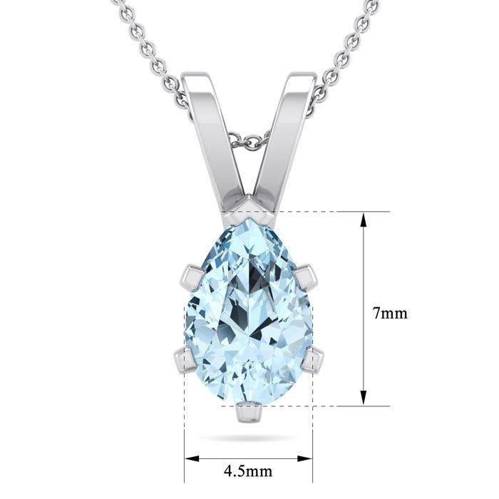 Aquamarine Necklace: Aquamarine Jewelry: 3/4 Carat Pear Shape Aquamarine Necklace In Sterling Silver, 18 Inches