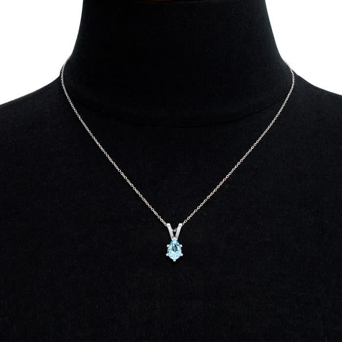 Aquamarine Necklace: Aquamarine Jewelry: 3/4 Carat Pear Shape Aquamarine Necklace In Sterling Silver, 18 Inches