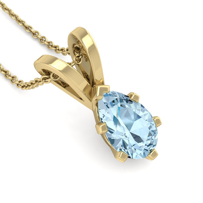 Aquamarine Necklace: Aquamarine Jewelry: 3/4 Carat Pear Shape Aquamarine Necklace In 14K Yellow Gold Over Sterling Silver, 18 Inches