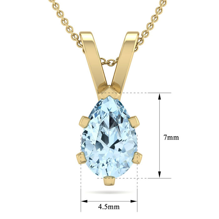 Aquamarine Necklace: Aquamarine Jewelry: 3/4 Carat Pear Shape Aquamarine Necklace In 14K Yellow Gold Over Sterling Silver, 18 Inches