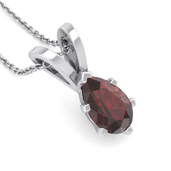 Garnet Necklace: Garnet Jewelry: 1 Carat Pear Shape Garnet Necklace In Sterling Silver, 18 Inches
