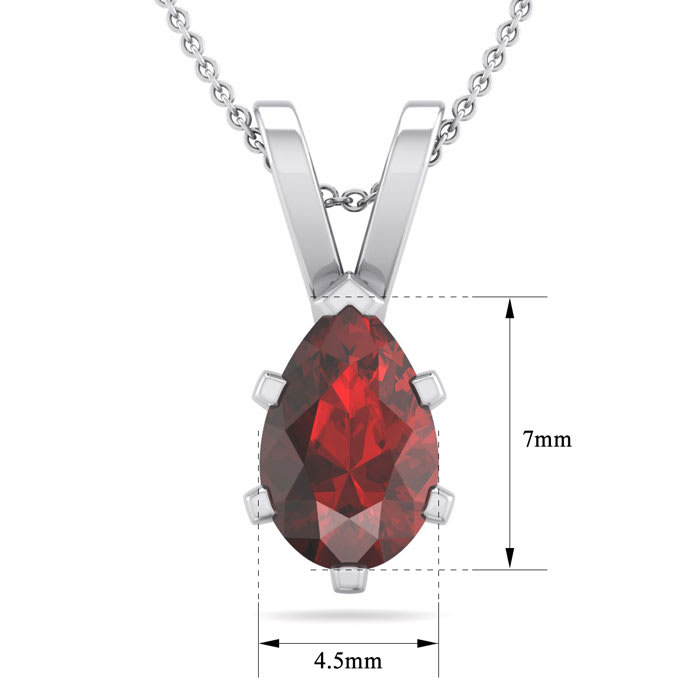 Garnet Necklace: Garnet Jewelry: 1 Carat Pear Shape Garnet Necklace In Sterling Silver, 18 Inches