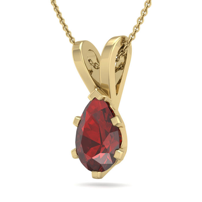 Garnet Necklace: Garnet Jewelry: 1 Carat Pear Shape Garnet Necklace In 14K Yellow Gold Over Sterling Silver, 18 Inches