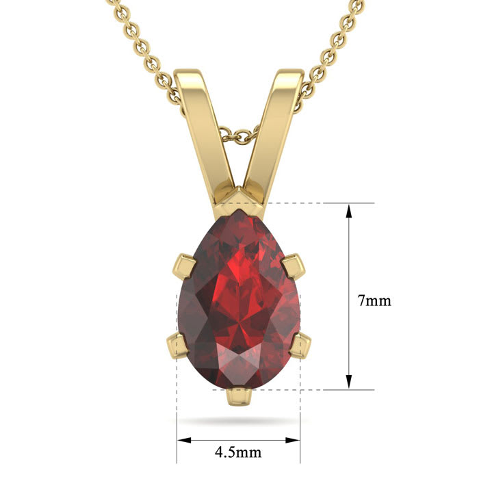 Garnet Necklace: Garnet Jewelry: 1 Carat Pear Shape Garnet Necklace In 14K Yellow Gold Over Sterling Silver, 18 Inches