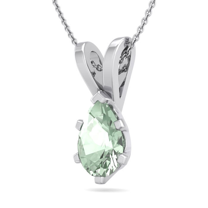 3/4 Carat Pear Shape Green Amethyst Necklace In Sterling Silver, 18 Inches