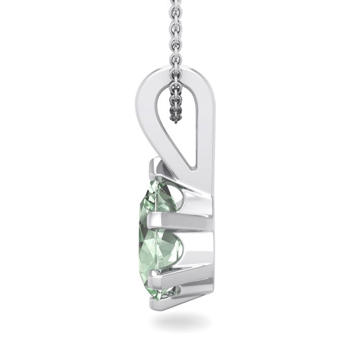 3/4 Carat Pear Shape Green Amethyst Necklace In Sterling Silver, 18 Inches