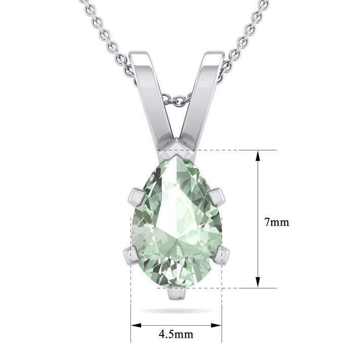 3/4 Carat Pear Shape Green Amethyst Necklace In Sterling Silver, 18 Inches